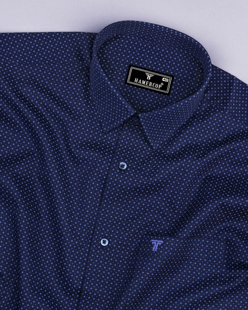 Cortona NavyBlue Twill Printed Formal Cotton Shirt