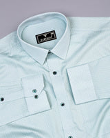 Neston Green With White Quatrefoil Pattern Cotton Shirt