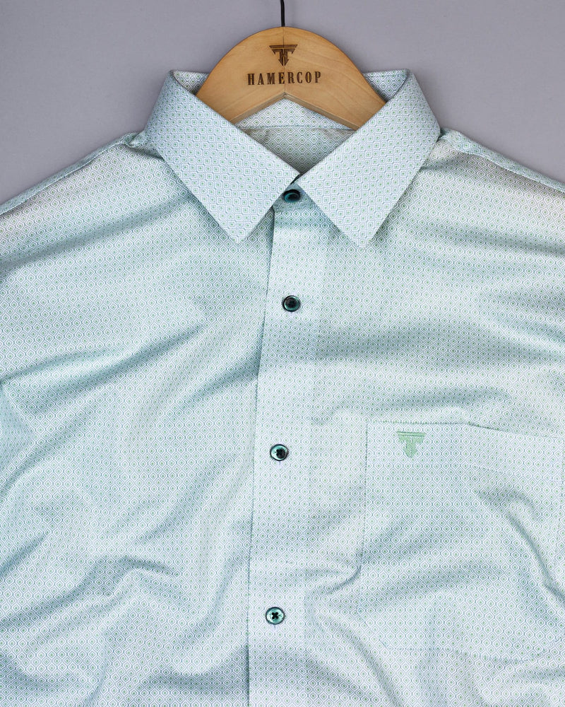 Neston Green With White Quatrefoil Pattern Cotton Shirt