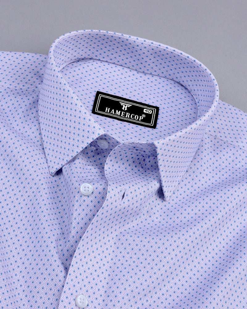 Neston Blue With White Quatrefoil Pattern Cotton Shirt