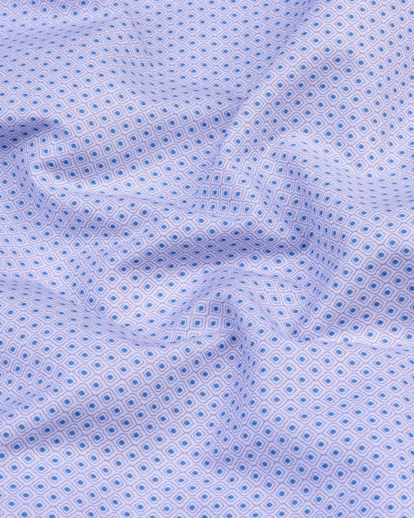 Neston Blue With White Quatrefoil Pattern Cotton Shirt