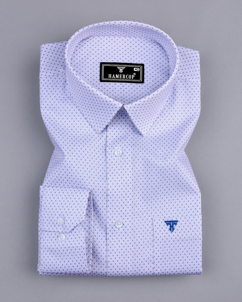 Neston Blue With White Quatrefoil Pattern Cotton Shirt