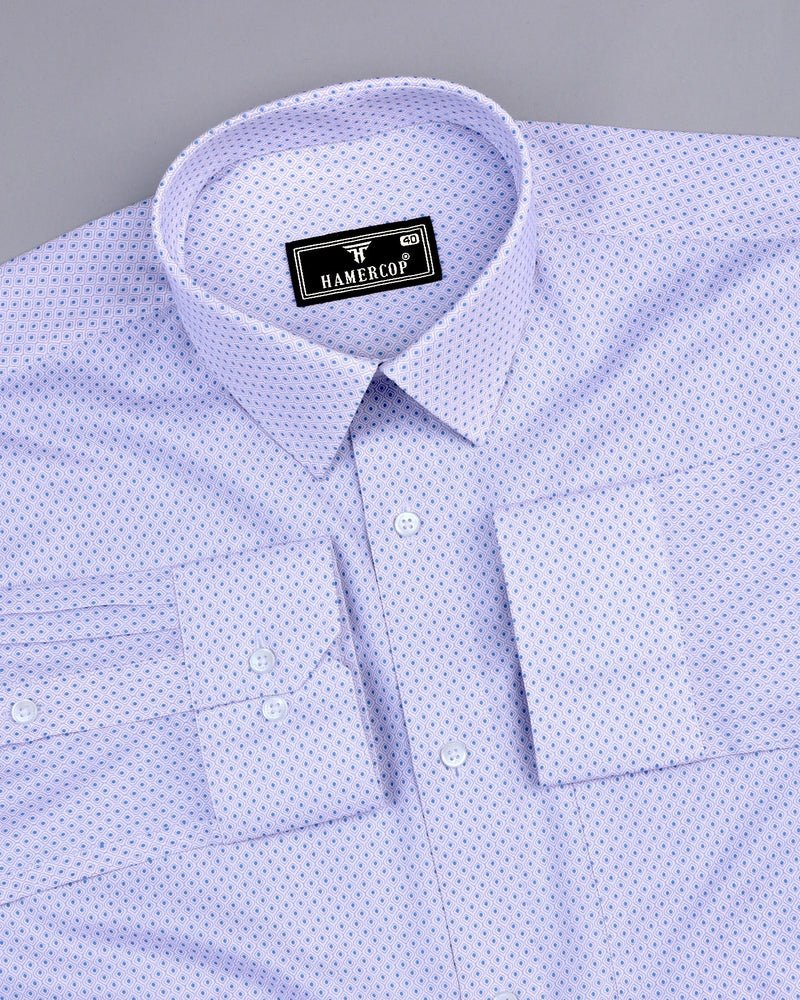 Neston Blue With White Quatrefoil Pattern Cotton Shirt