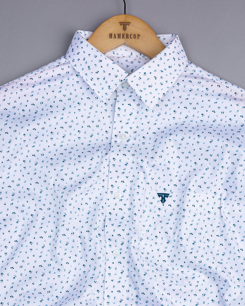 Magnolia White With Blue Printed Cotton Shirt