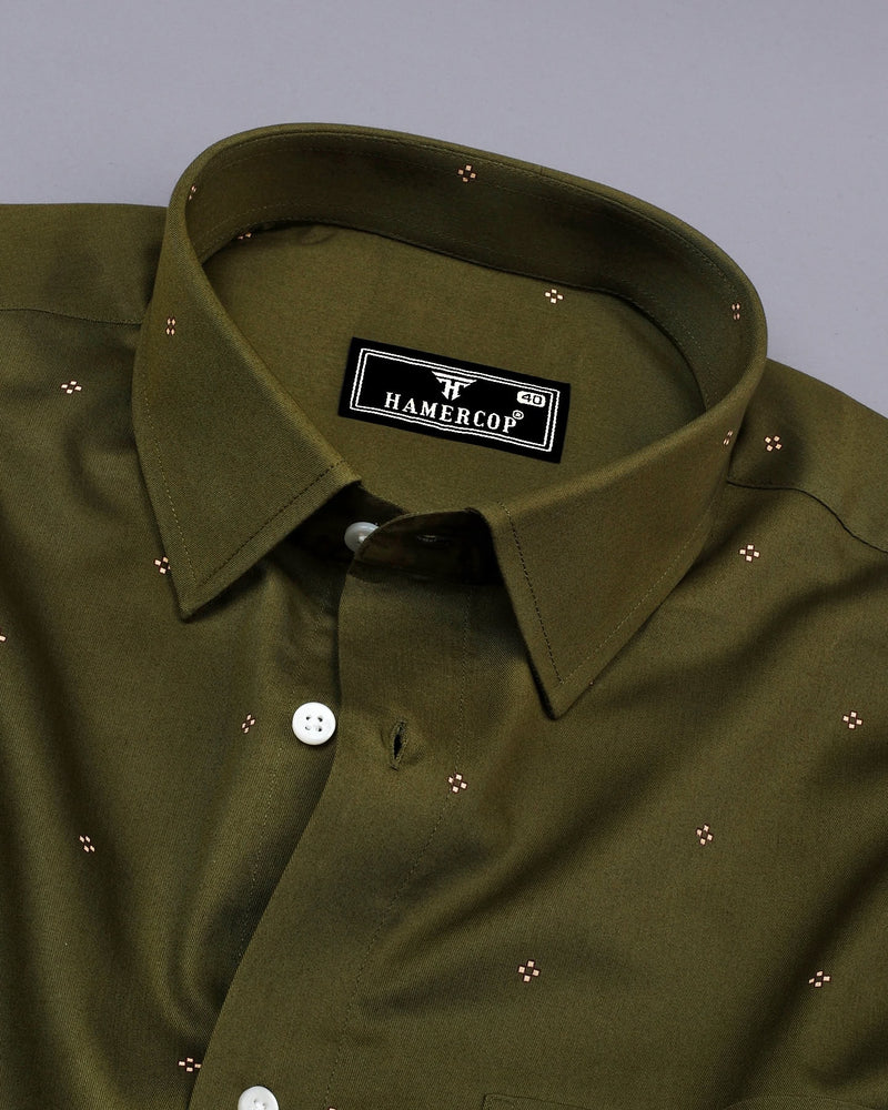 Finch Green With Cream Twill Printed Cotton Shirt