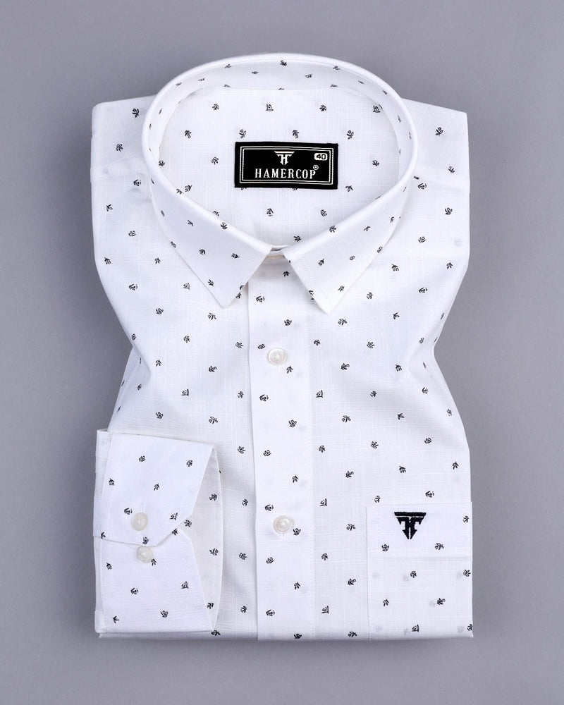 Dragor White With Gray Printed Linen Cotton Shirt