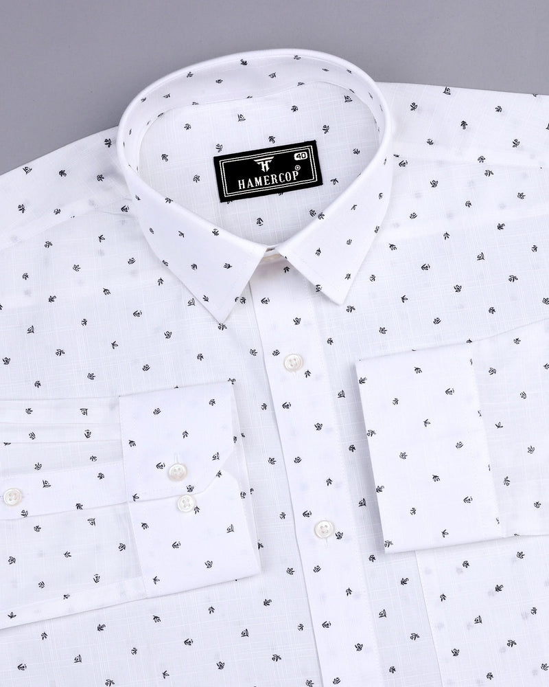 Dragor White With Gray Printed Linen Cotton Shirt