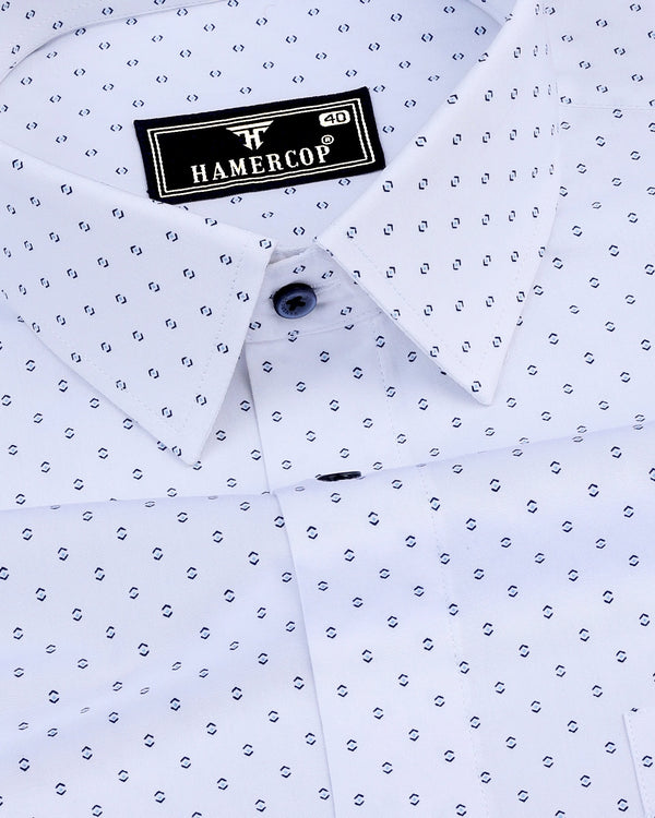 Tripoli White With Blue Poplin Printed Cotton Shirt