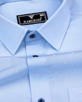 Seaford Blue With White Poplin Printed Cotton Shirt