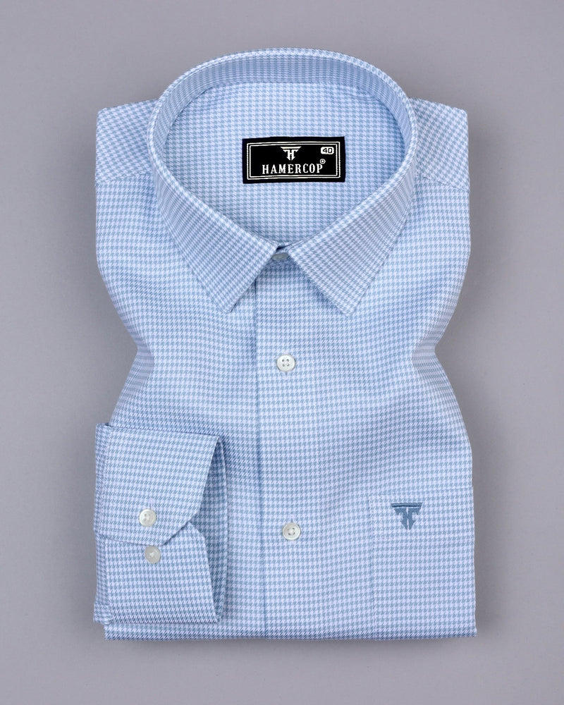 Ascona Babyblue Houndstooth Jacquard Premium Giza Shirt