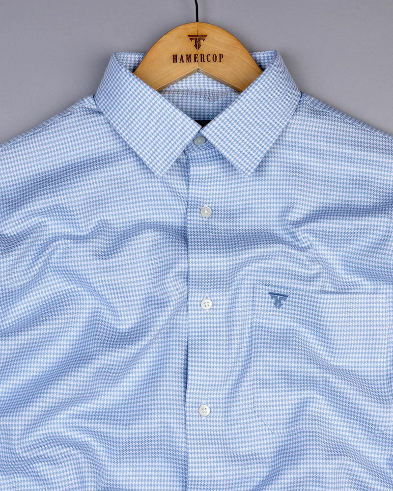 Ascona Babyblue Houndstooth Jacquard Premium Giza Shirt