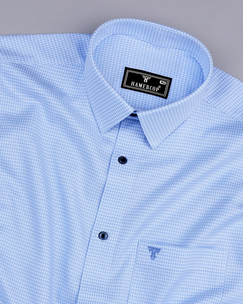 Ascona SkyBlue Houndstooth Jacquard Premium Giza Shirt