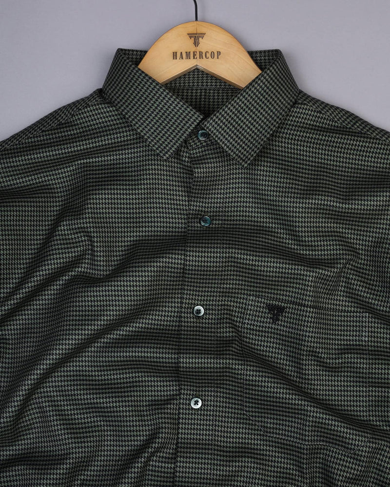 Maldon Green With Black Houndstooth Premium Giza Shirt