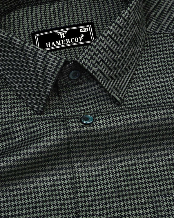 Maldon Green With Black Houndstooth Premium Giza Shirt