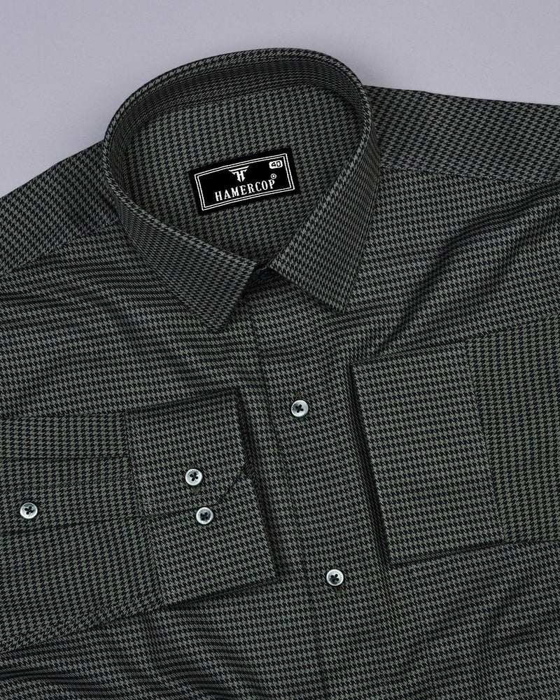 Maldon Green With Black Houndstooth Premium Giza Shirt