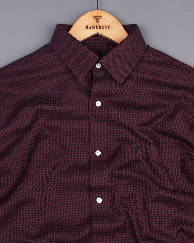 Maldon Maroon With Black Houndstooth Premium Giza Shirt