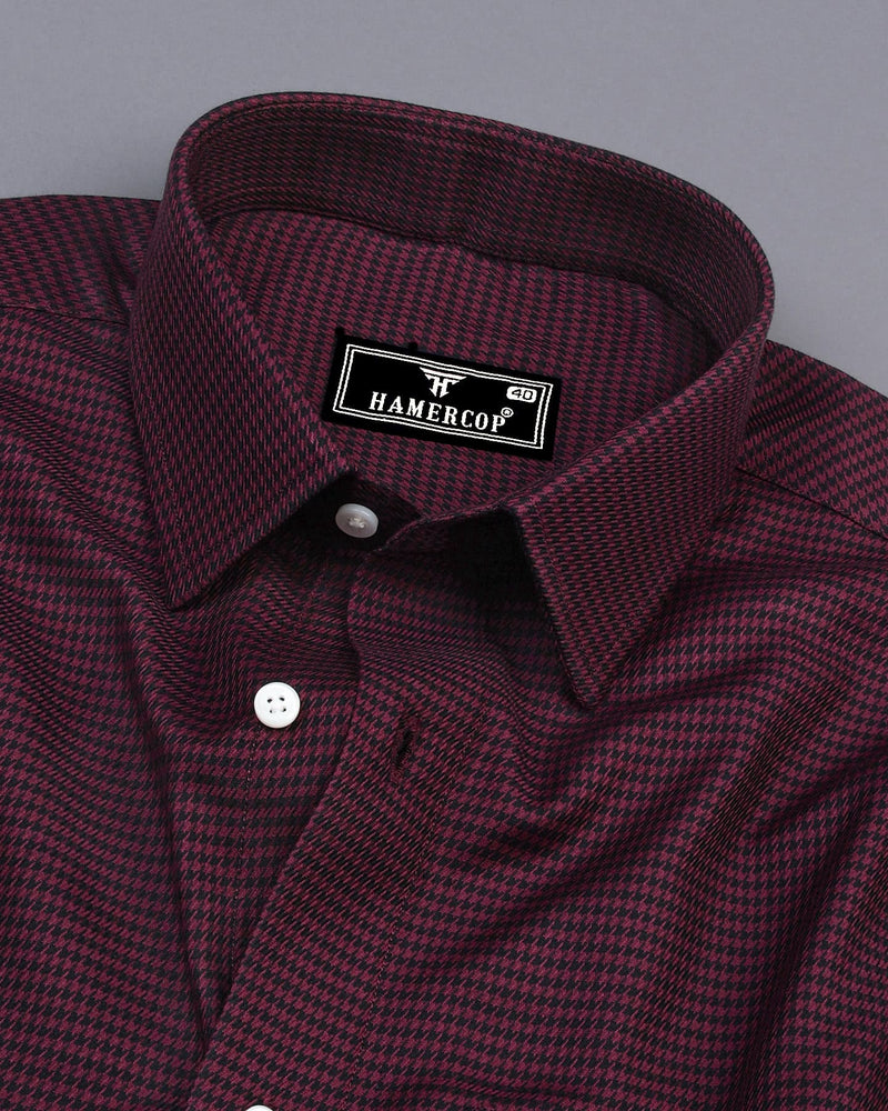 Maldon Maroon With Black Houndstooth Premium Giza Shirt