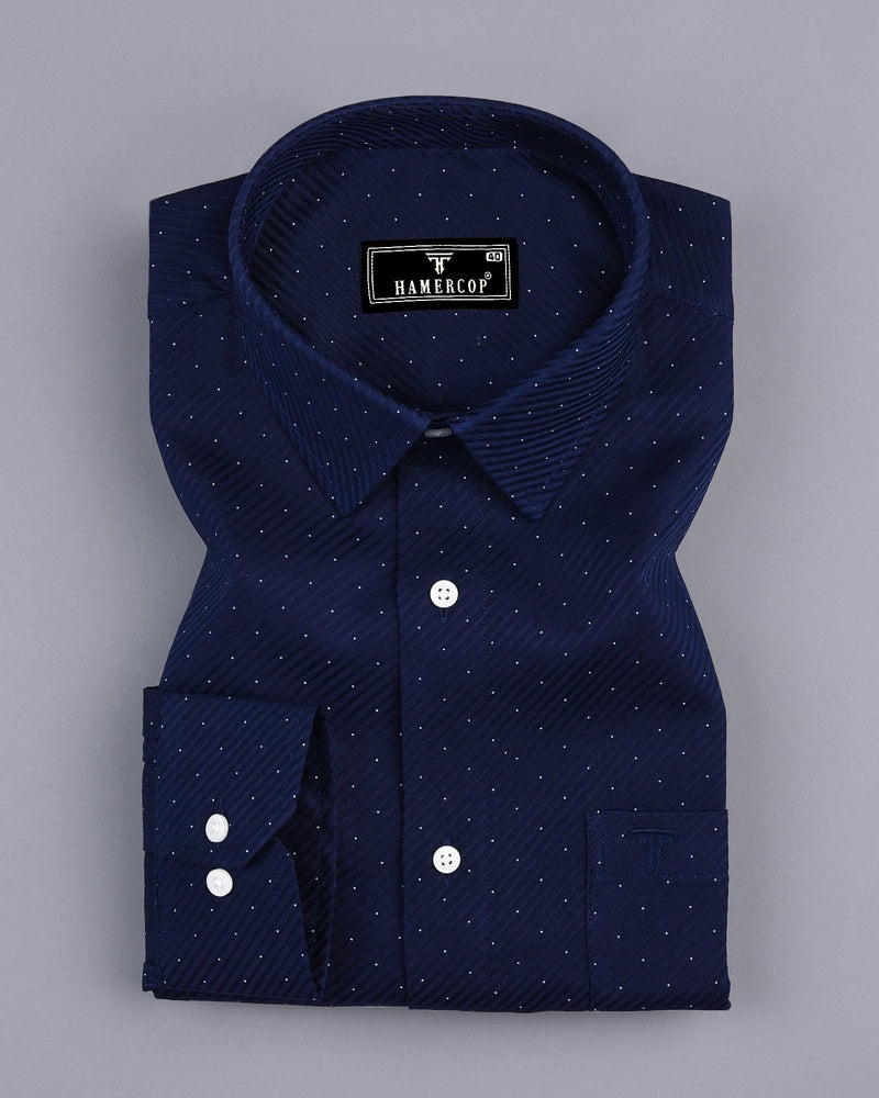 Pernik Blue With White Dot Printed Premium Giza Shirt