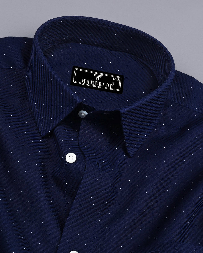 Pernik Blue With White Dot Printed Premium Giza Shirt