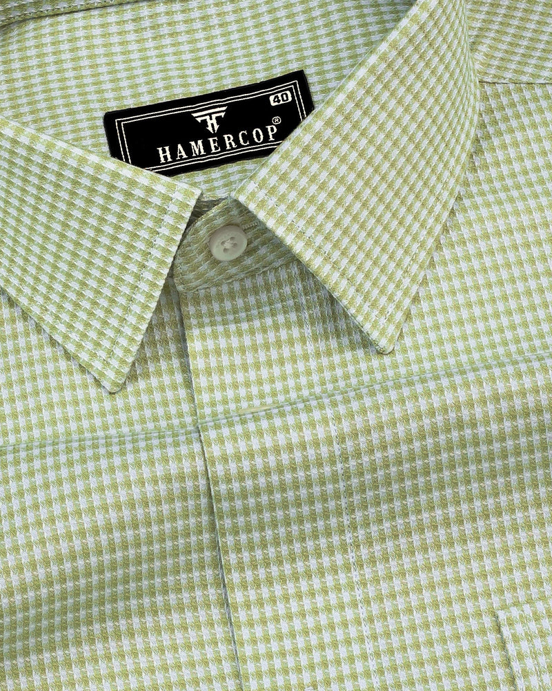 Atomic Green With White Dobby Check Cotton Shirt