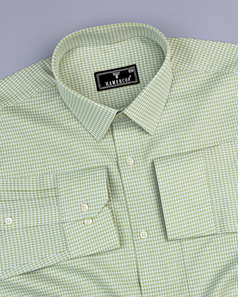 Atomic Green With White Dobby Check Cotton Shirt