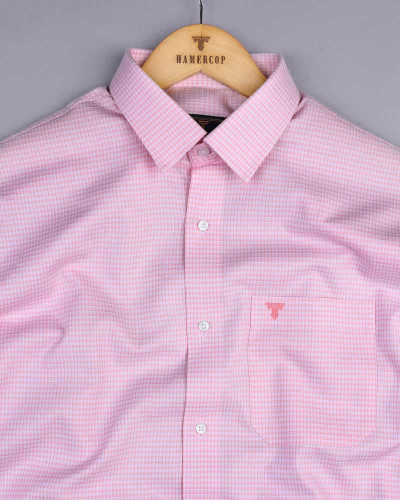 Atomic Pink With White Dobby Check Cotton Shirt