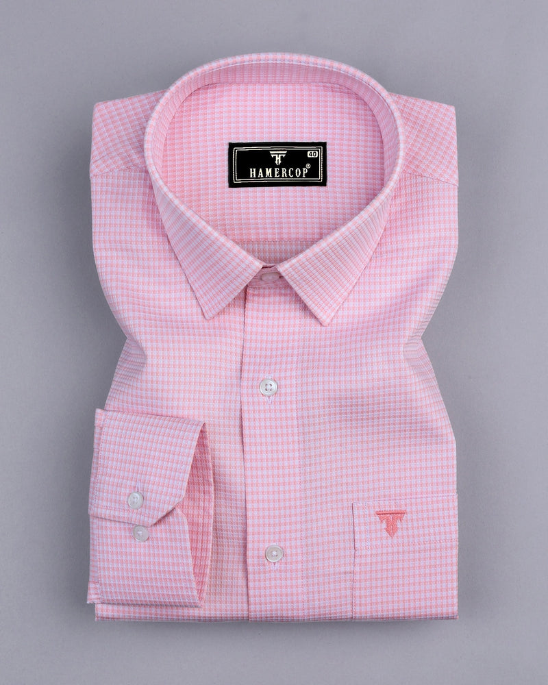 Atomic Pink With White Dobby Check Cotton Shirt