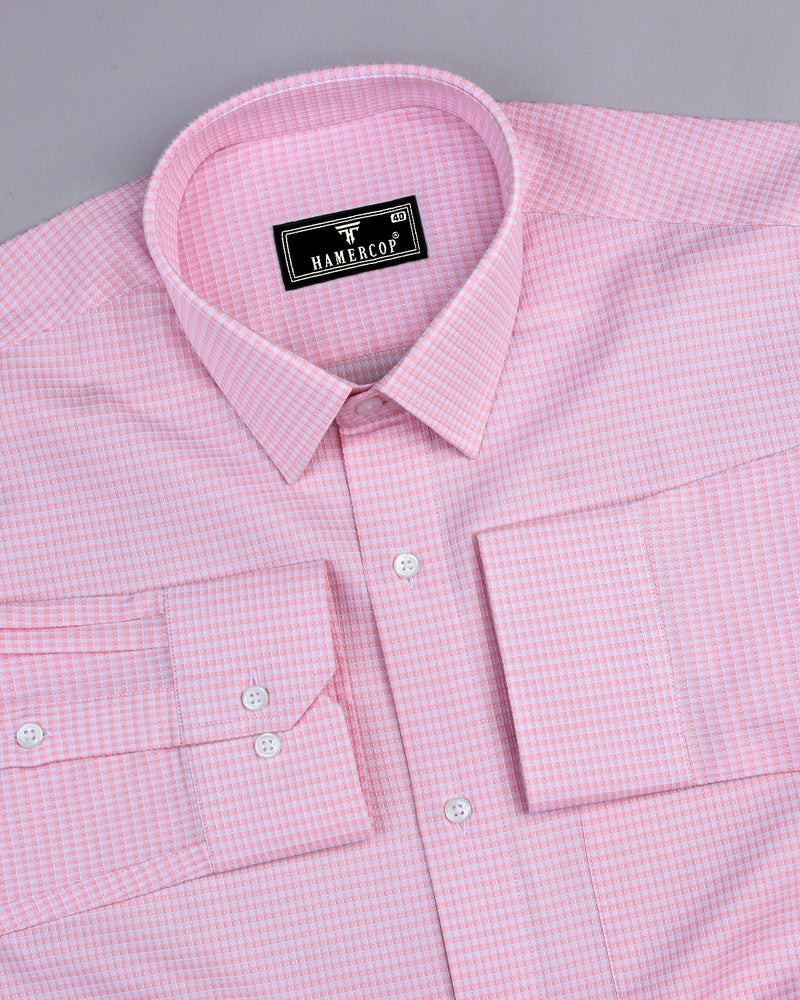 Atomic Pink With White Dobby Check Cotton Shirt