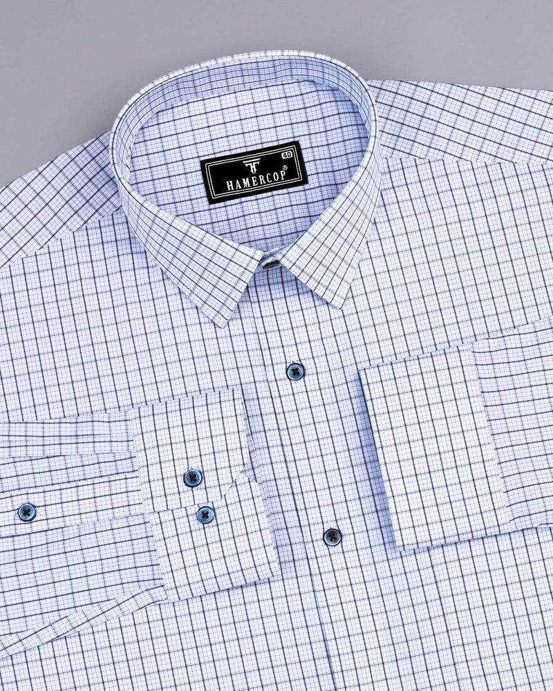 Delson White With Blue Check Premium Cotton Shirt