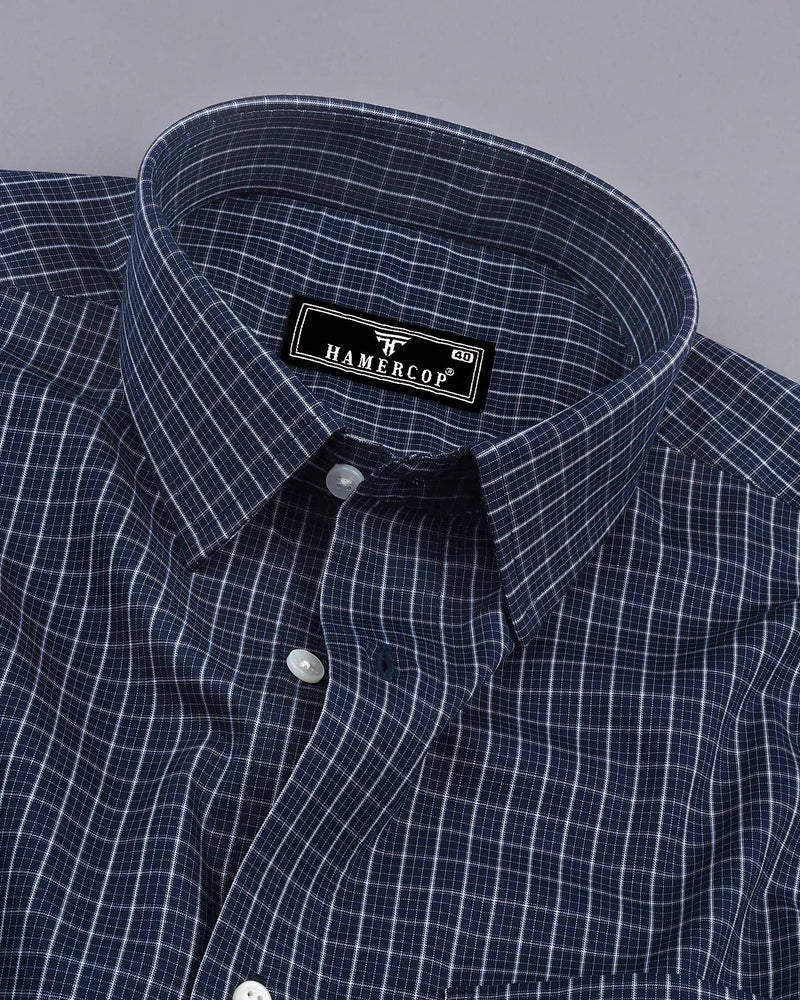 Delson Navyblue With White Check Premium Cotton Shirt