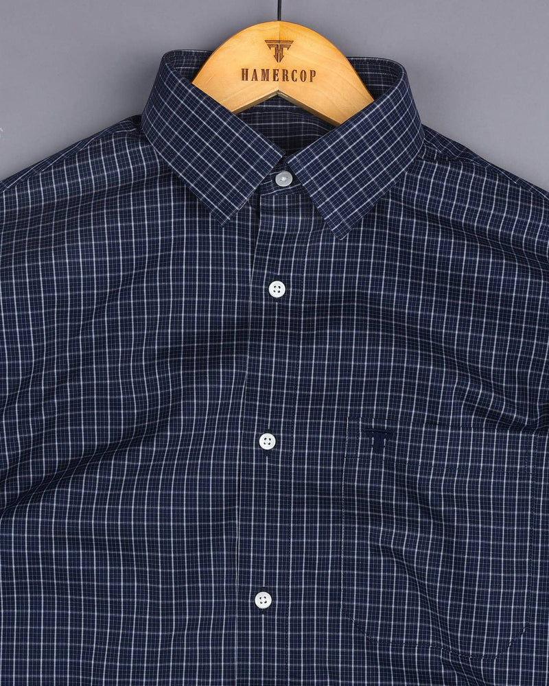 Delson Navyblue With White Check Premium Cotton Shirt