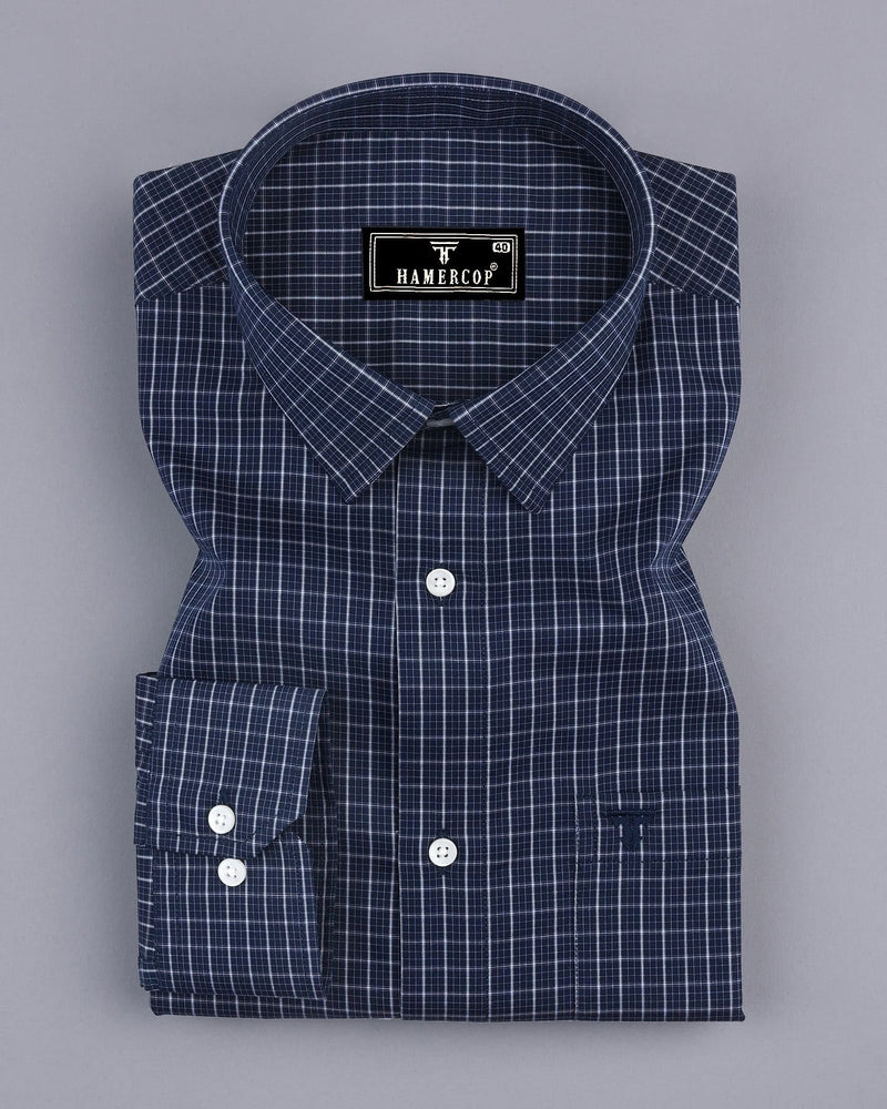 Delson Navyblue With White Check Premium Cotton Shirt