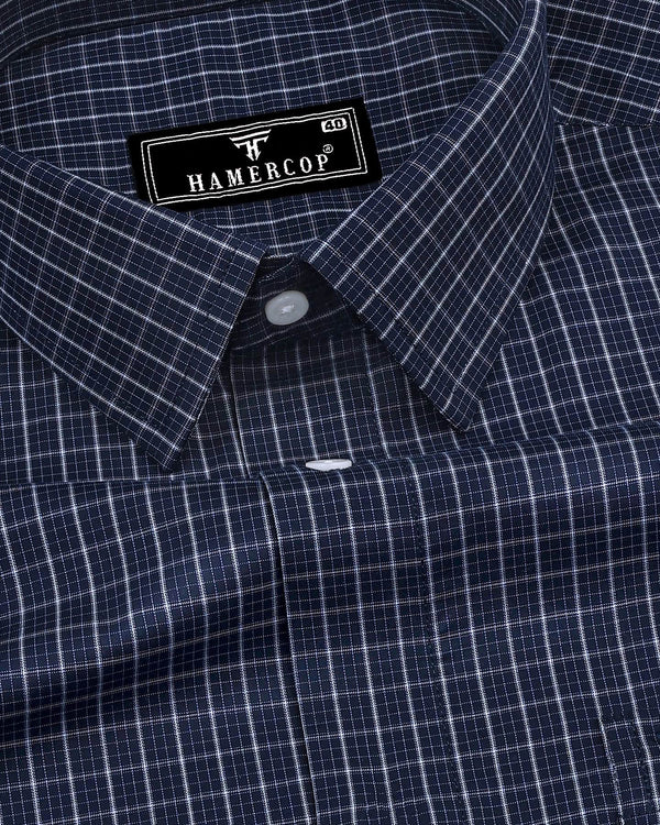 Delson Navyblue With White Check Premium Cotton Shirt