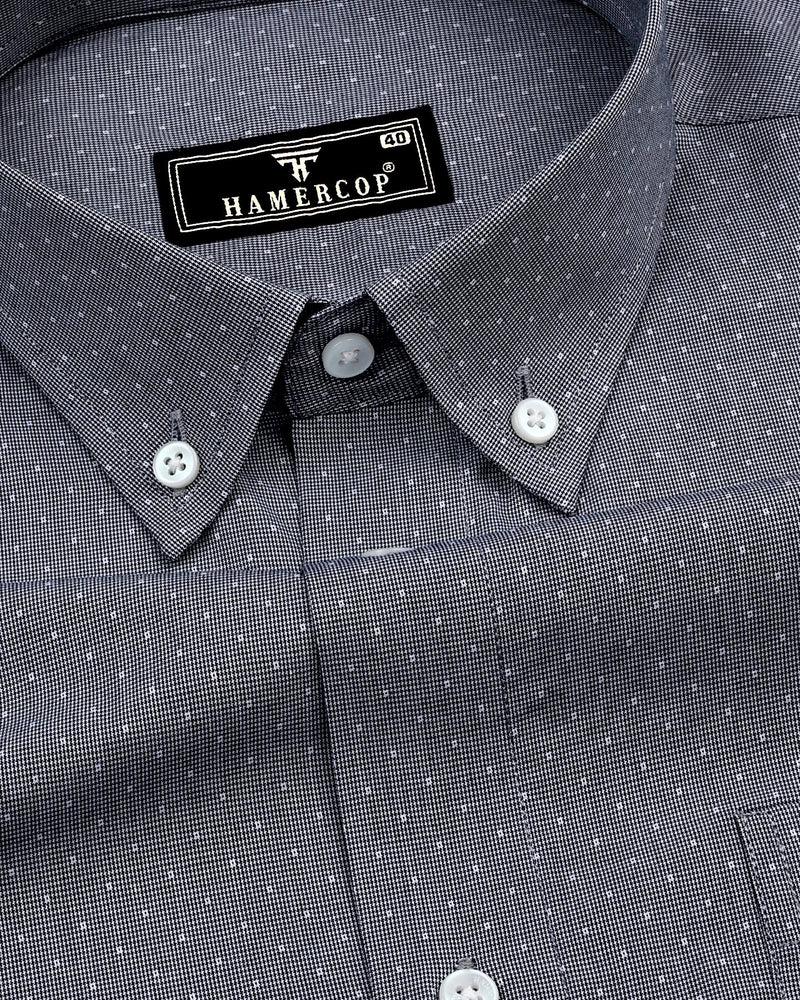 Black Micro Houndstooth Dobby Formal Cotton Shirt