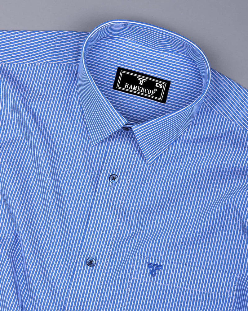 Mardin Blue With White Stripe Diamond Texture Cotton Shirt