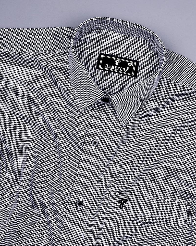 Grease Black Houndstooth Dobby Check Premium Cotton Shirt