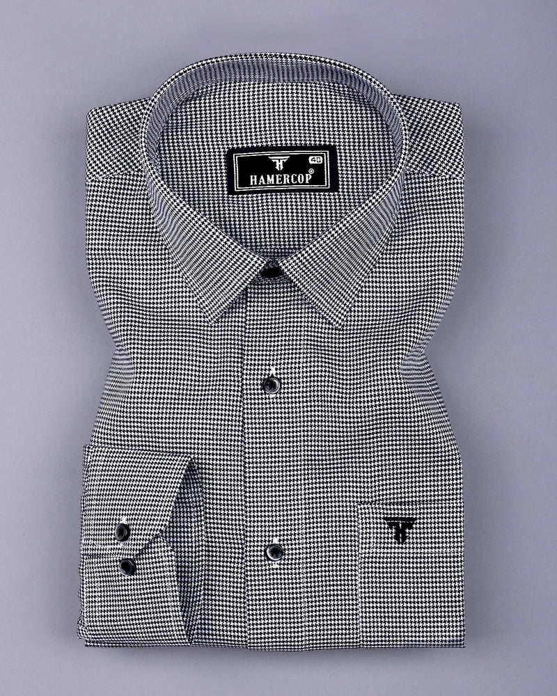 Grease Black Houndstooth Dobby Check Premium Cotton Shirt