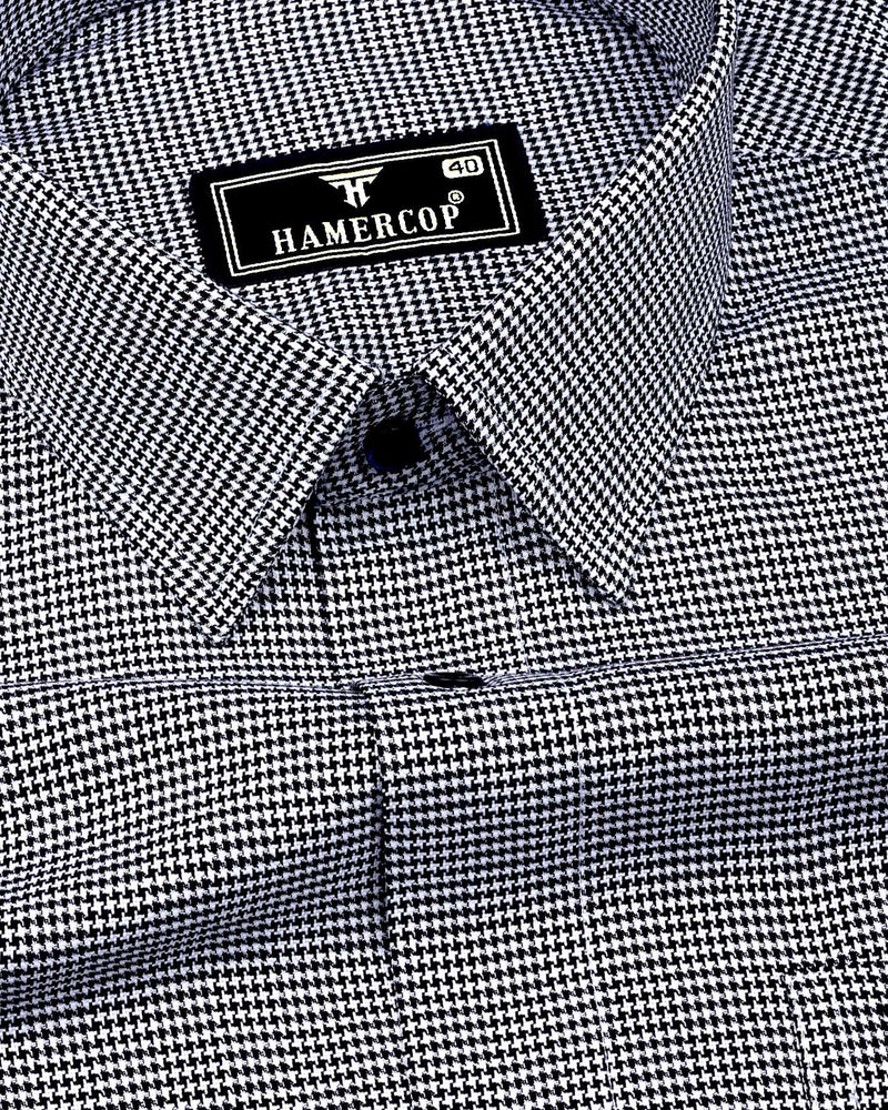 Grease Black Houndstooth Dobby Check Premium Cotton Shirt