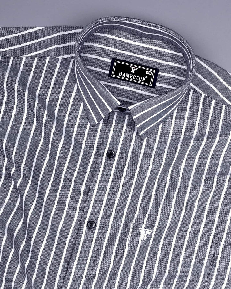 Lapis Black With White Stripe Oxford Cotton Shirt