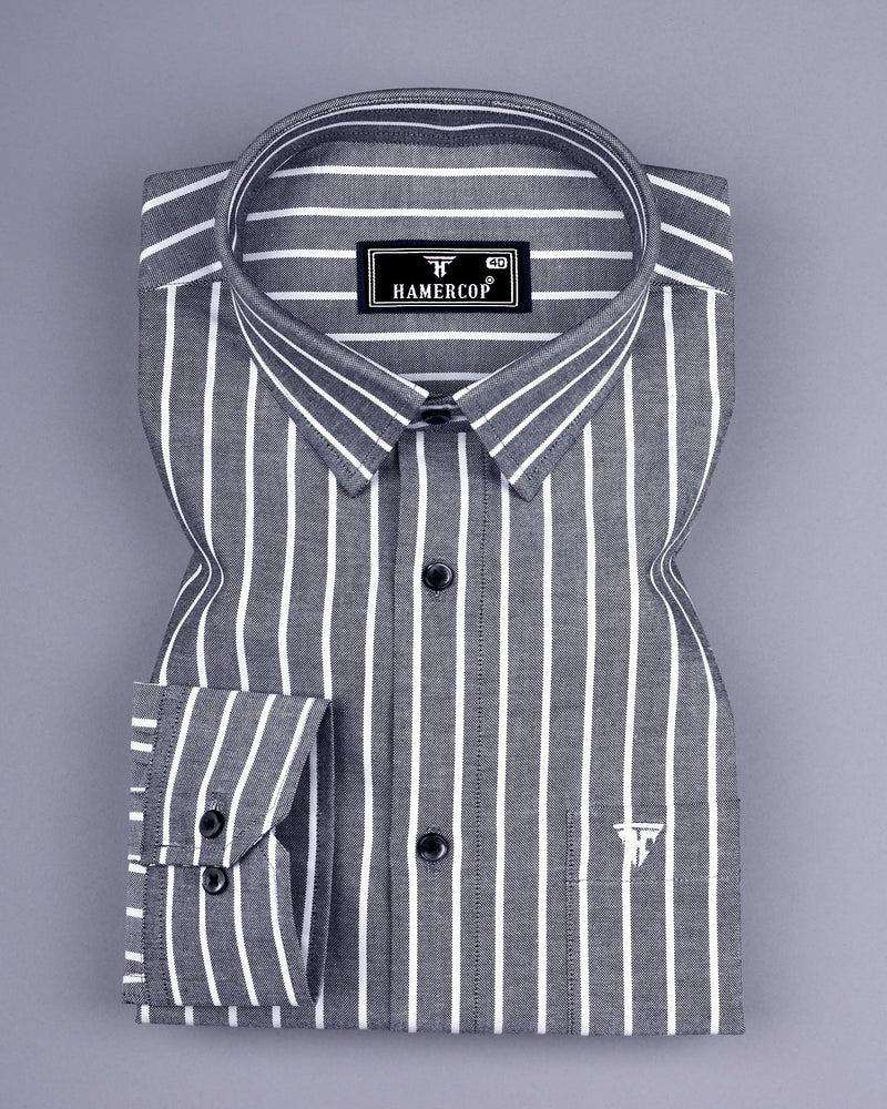 Lapis Black With White Stripe Oxford Cotton Shirt