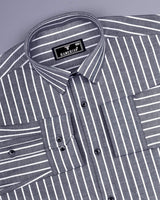 Lapis Black With White Stripe Oxford Cotton Shirt