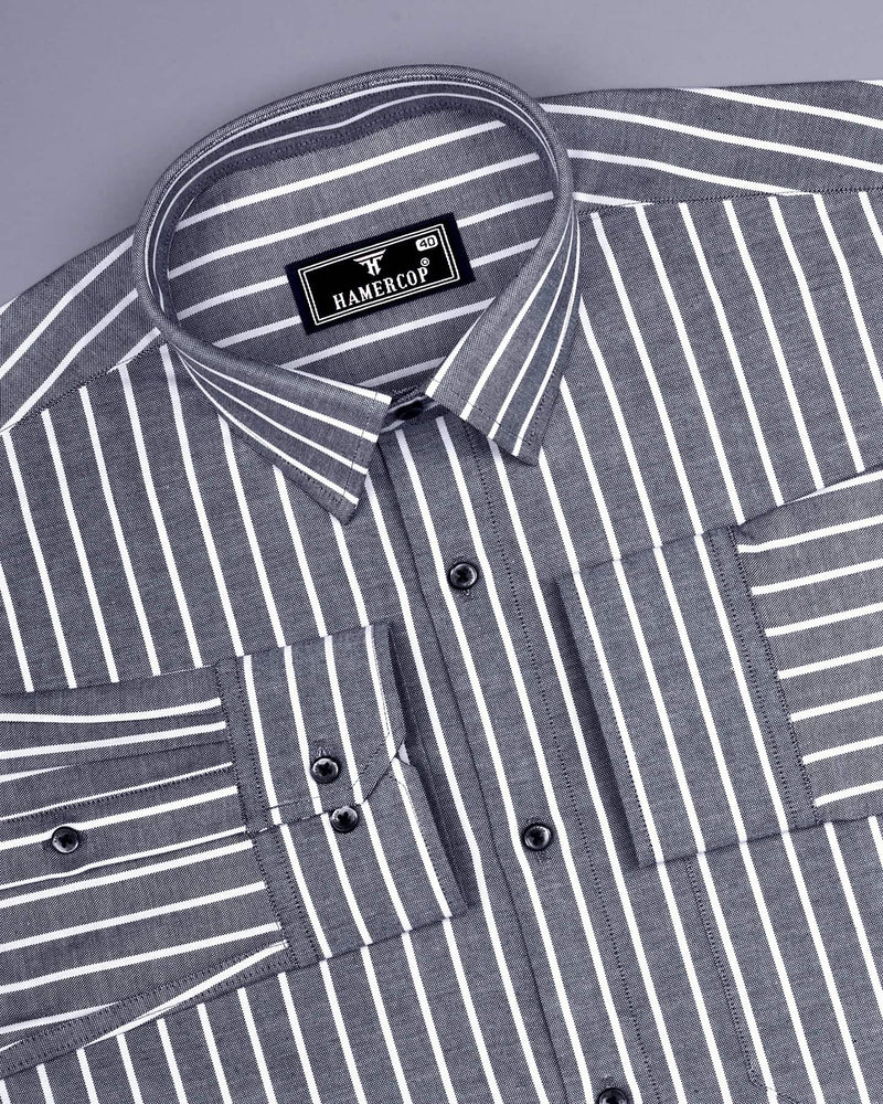 Lapis Black With White Stripe Oxford Cotton Shirt