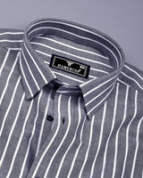 Lapis Black With White Stripe Oxford Cotton Shirt