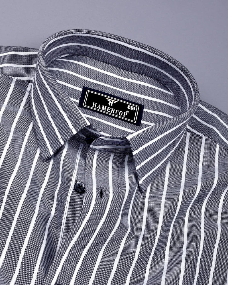 Lapis Black With White Stripe Oxford Cotton Shirt