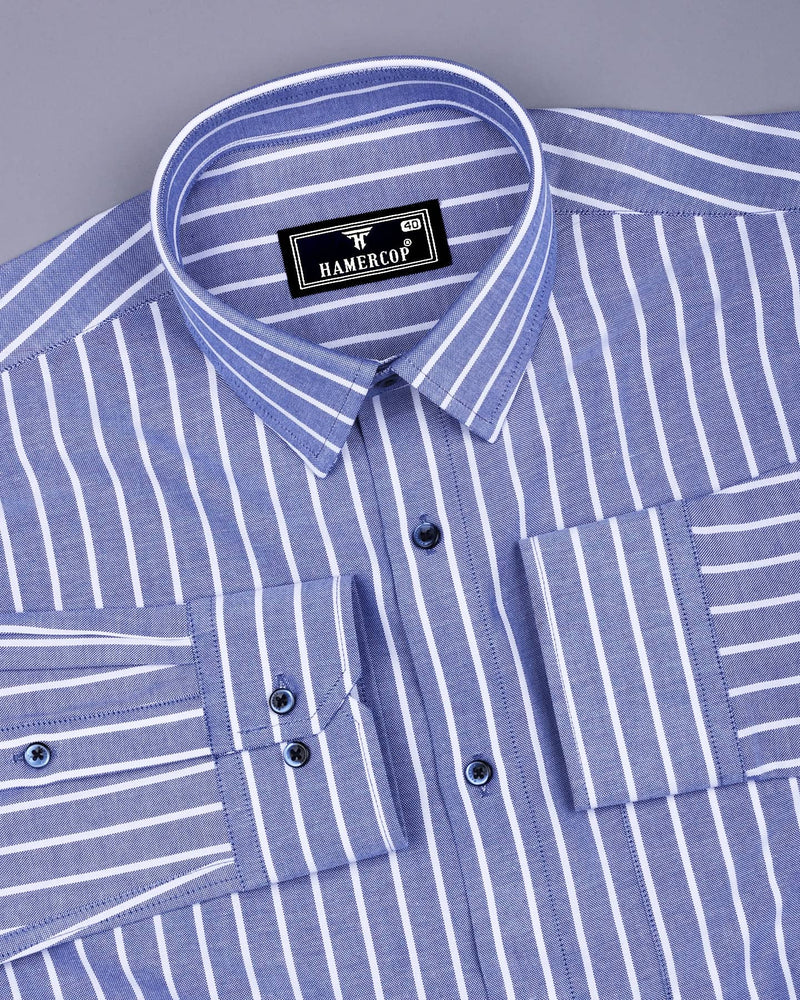 Lapis NavyBlue With White Stripe Oxford Cotton Shirt