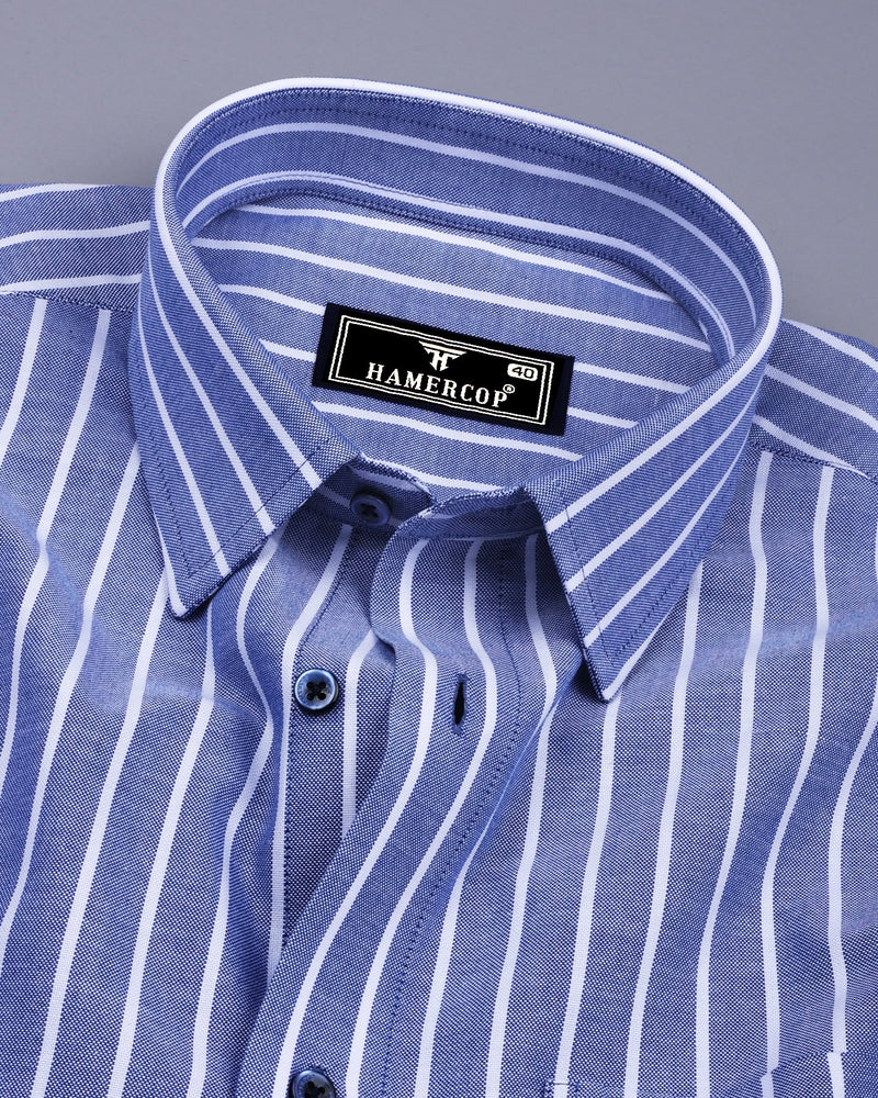 Lapis NavyBlue With White Stripe Oxford Cotton Shirt