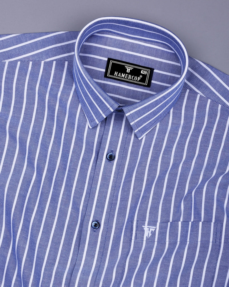 Lapis NavyBlue With White Stripe Oxford Cotton Shirt