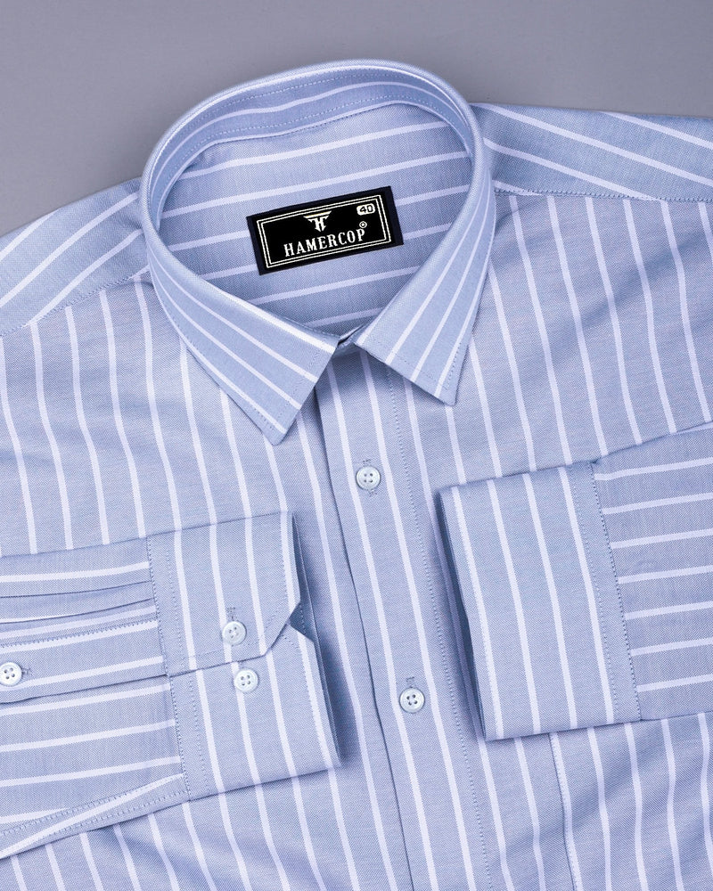 Lapis Gray With White Stripe Oxford Cotton Shirt