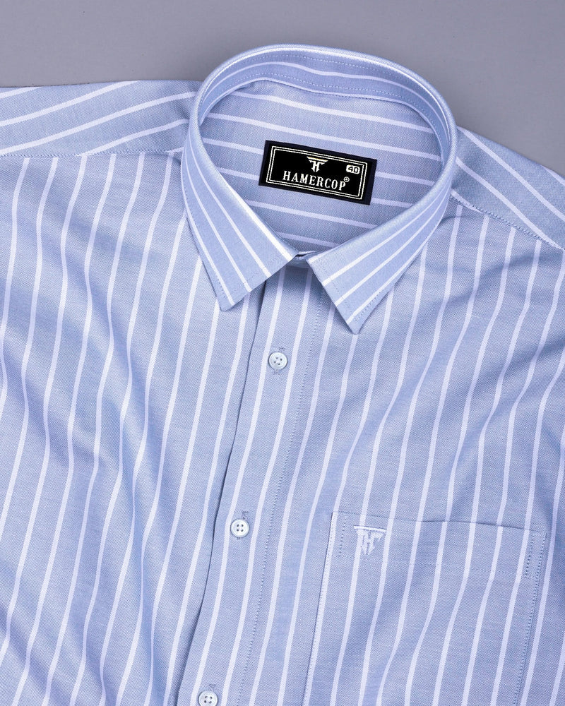 Lapis Gray With White Stripe Oxford Cotton Shirt