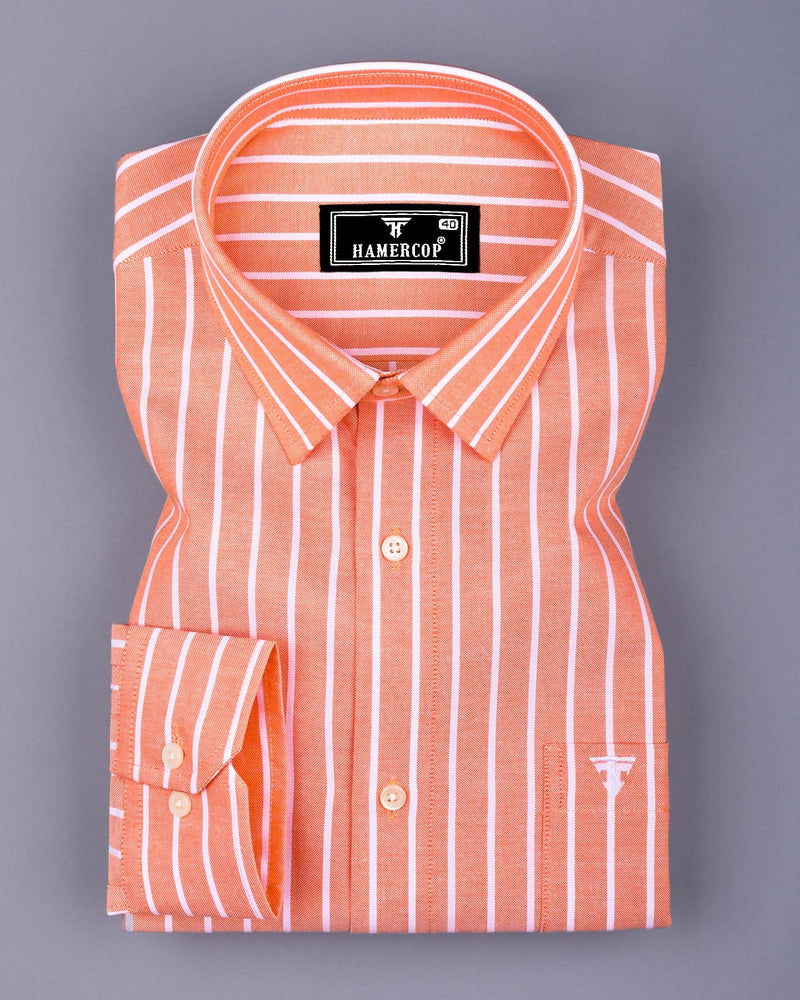 Lapis Orange With White Stripe Oxford Cotton Shirt